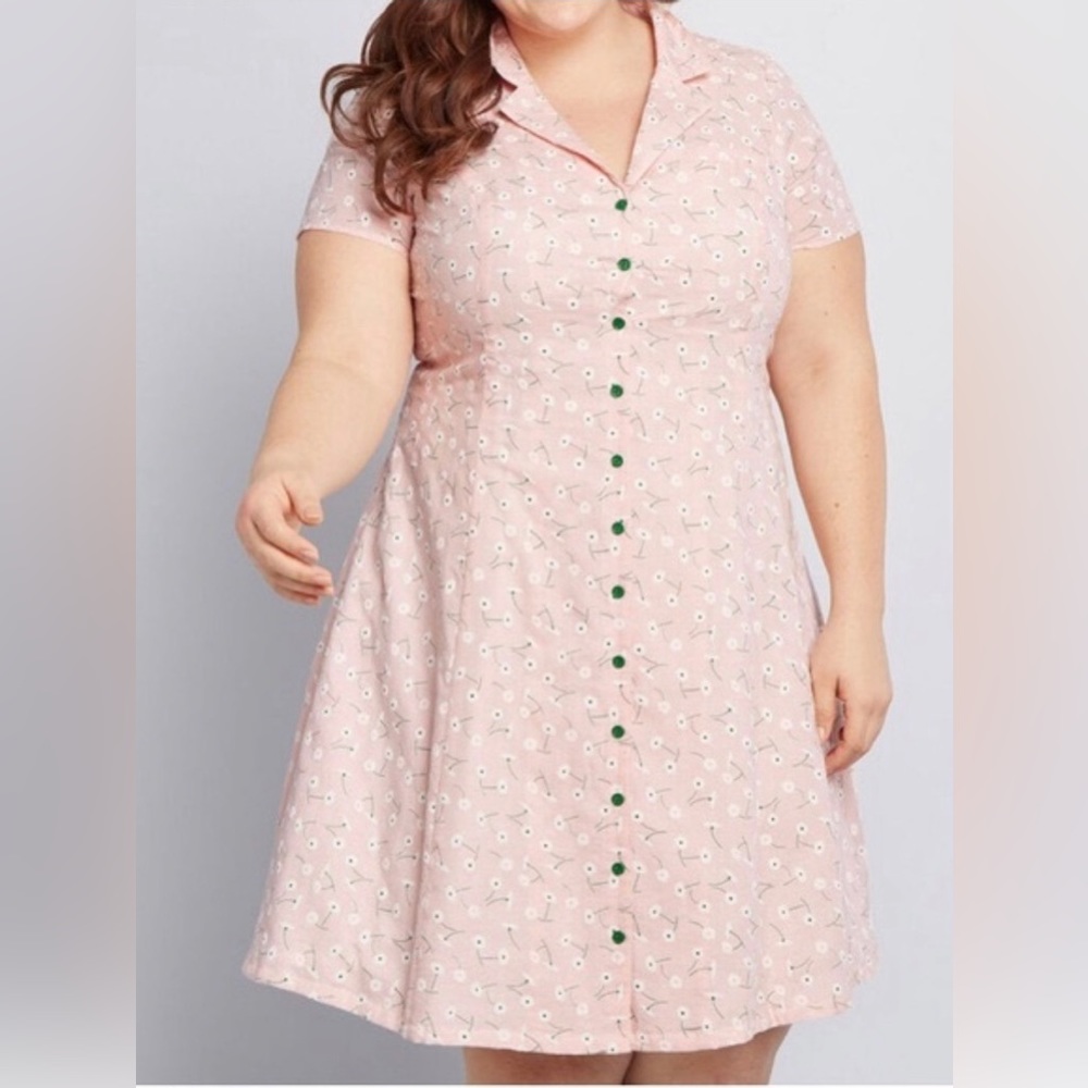 ModCloth Daytime Dynamo Gingham Floral Shirtdress Size 16